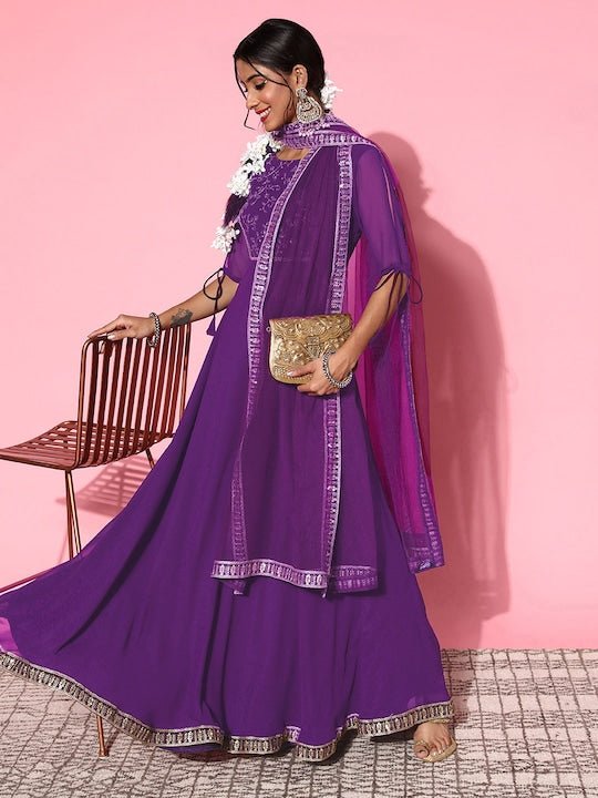 Purple Color Cotton Fabric Readymade Kurta Pyjama For Men